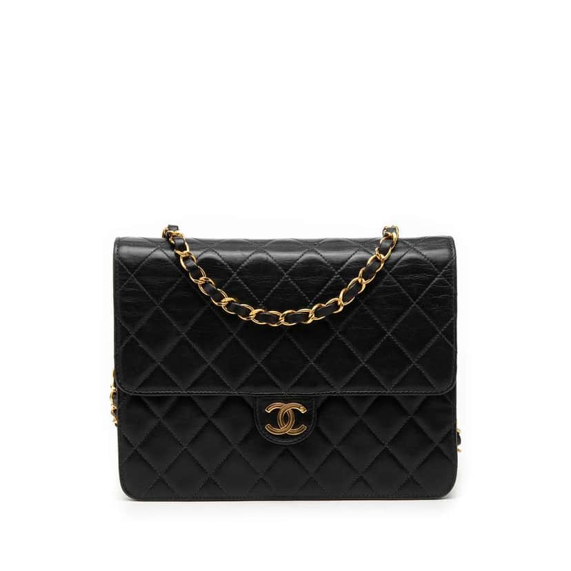 Chanel Small CC Quilted Lambskin Single Flap Black Leather Very good condition - Front View