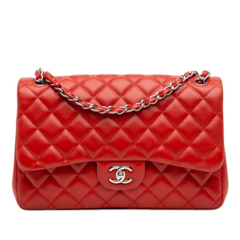 Chanel Jumbo Classic Lambskin Double Flap Red Leather Very good condition - Front View