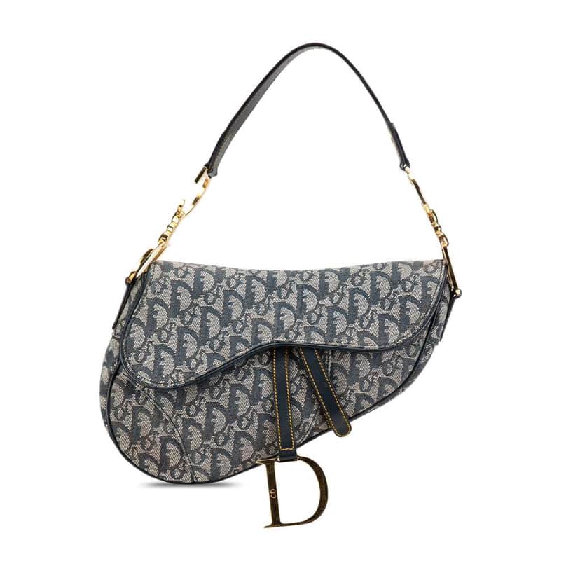 Dior Diorissimo Canvas Saddle Bag Blue Canvas Very good condition - Front View