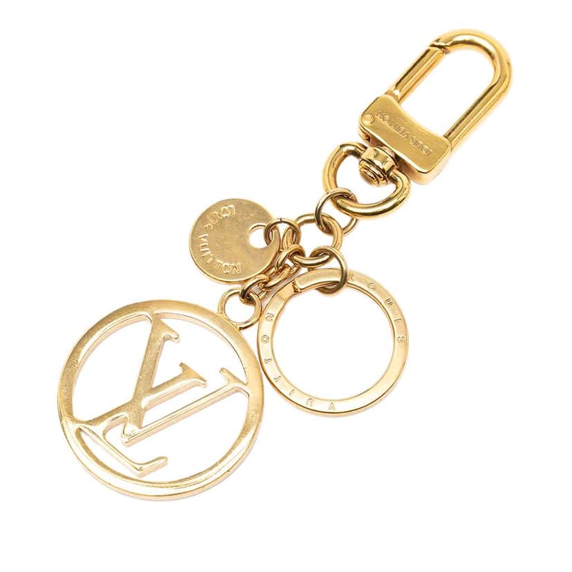Louis Vuitton Gold Plated LV Circle Key Holder and Bag Charm Gold Metal Very good condition - Front View