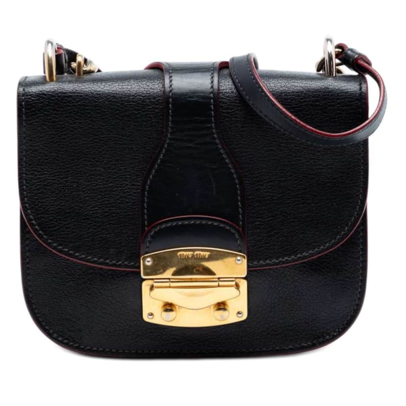 Miu Miu Goatskin Madras Satchel Black Leather Very good condition - Front View