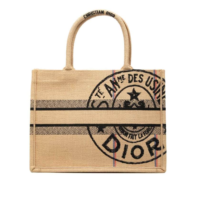 Dior Medium Jute Embroidered Book Tote Beige Polyester Very good condition - Front View