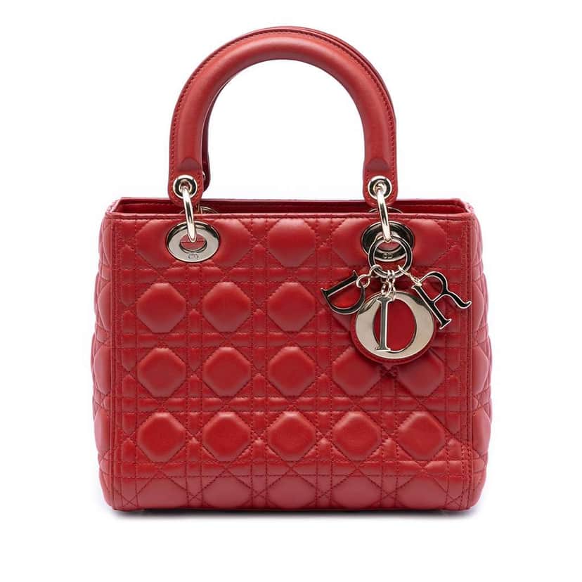 Dior Medium Lambskin Cannage Lady Dior Red Leather Very good condition - Front View