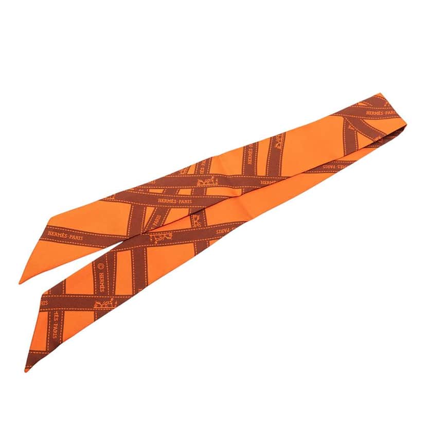 Hermès Bolduc Silk Twilly Scarf Orange Silk Never worn - Front View