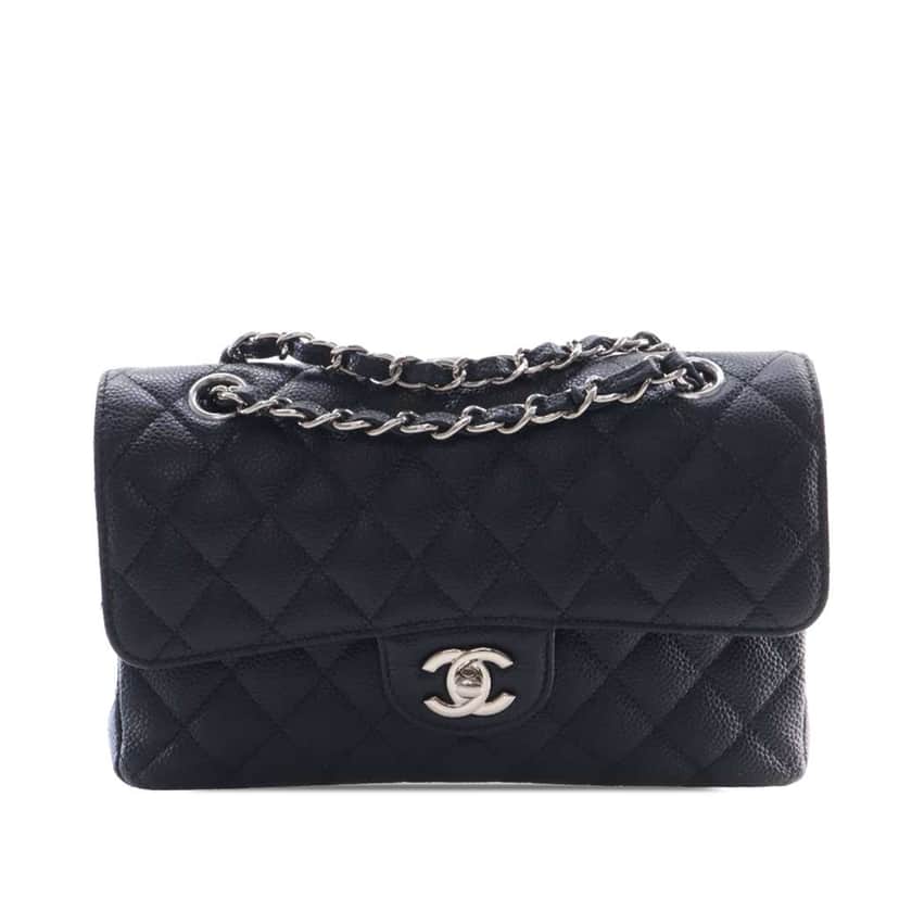 Chanel Small Classic Caviar Double Flap Black Leather Very good condition - Front View