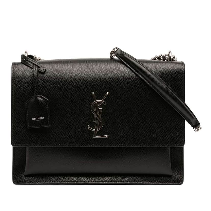Saint Laurent Large Grained Calfskin Monogram Sunset Crossbody Black Leather Very good condition - Front View