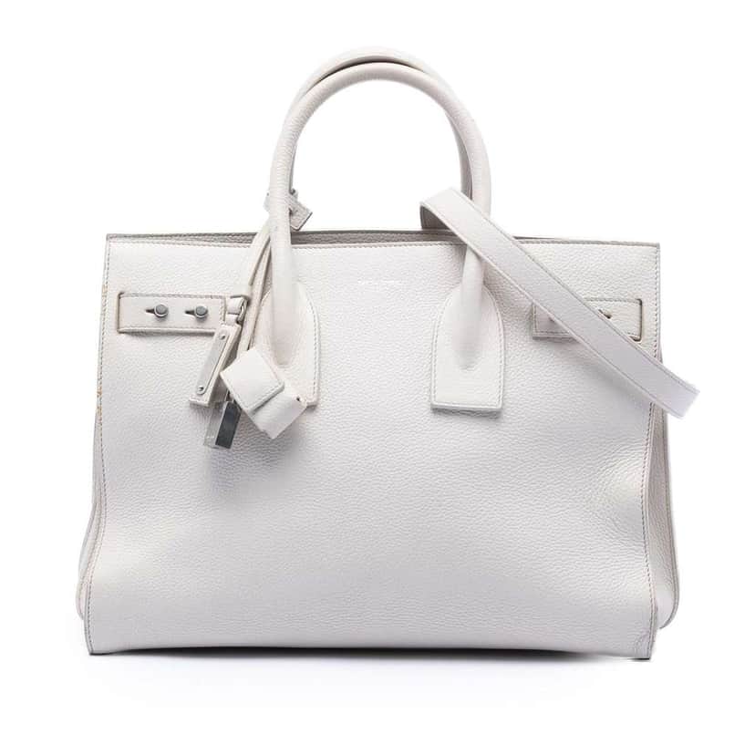 Saint Laurent Small Grained Calfskin Supple Sac De Jour Satchel White Leather Very good condition - Front View