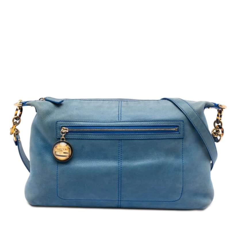 Fendi Metallic Calfskin Vitello Savana Forever Crossbody Blue Leather Very good condition - Front View