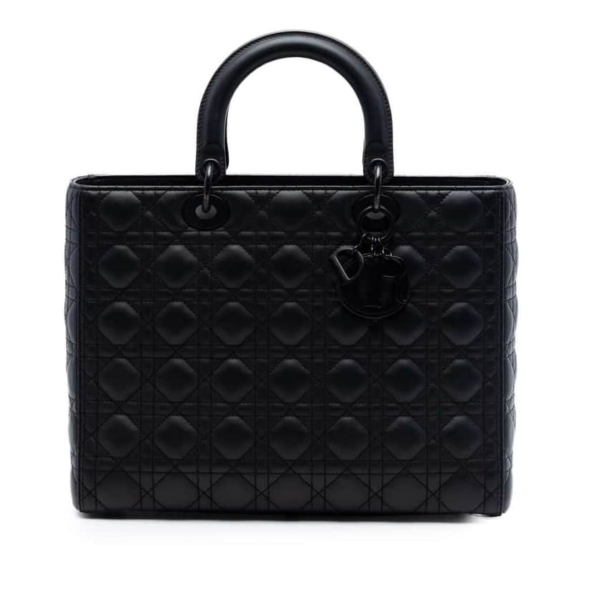 Dior Large Ultra Matte Calfskin Cannage Lady Dior Black Leather Very good condition - Front View