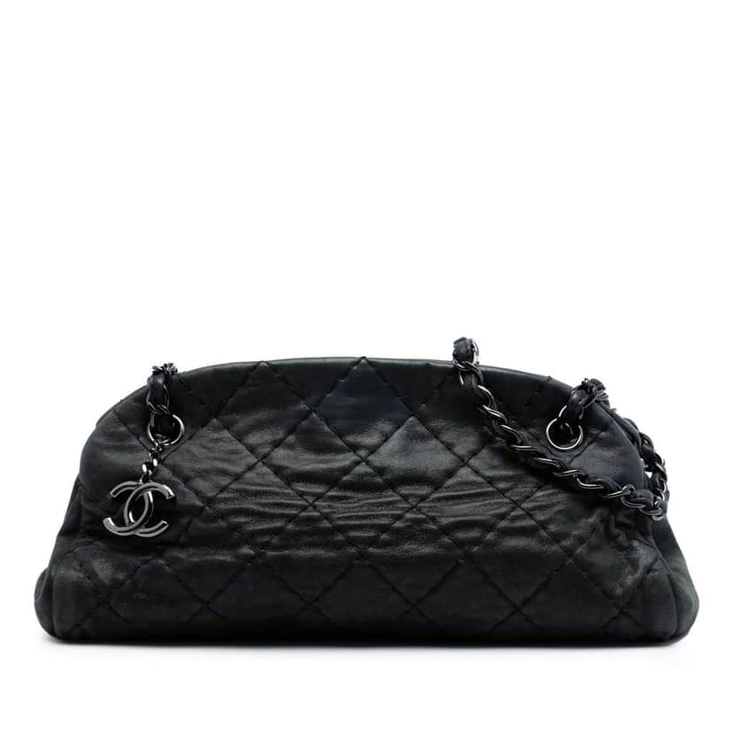 Chanel Small Calfskin Just Mademoiselle Bowling Bag Black Leather Very good condition - Front View