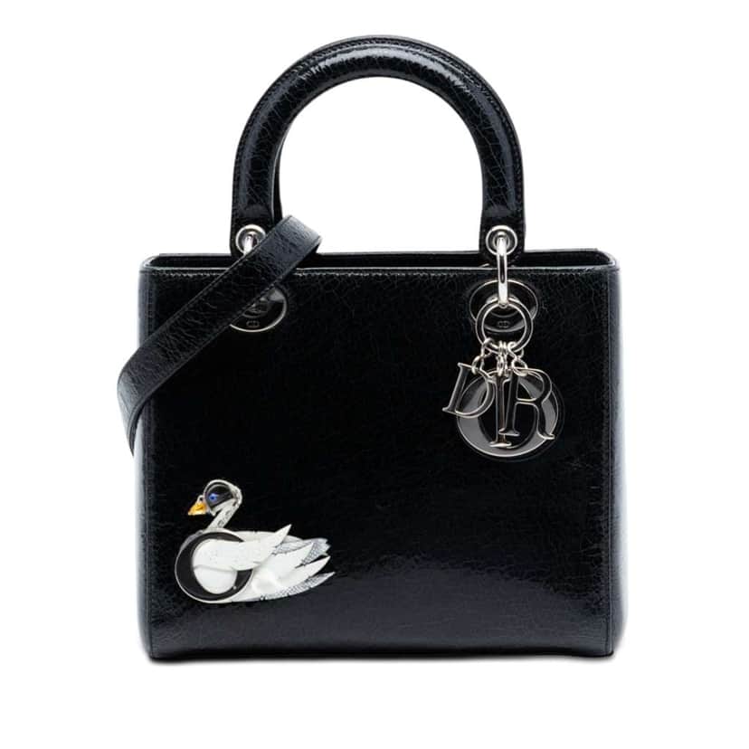 Dior Medium Ceramic Effect Deerskin Jeweled Swan Lady Dior Black Leather Very good condition - Front View
