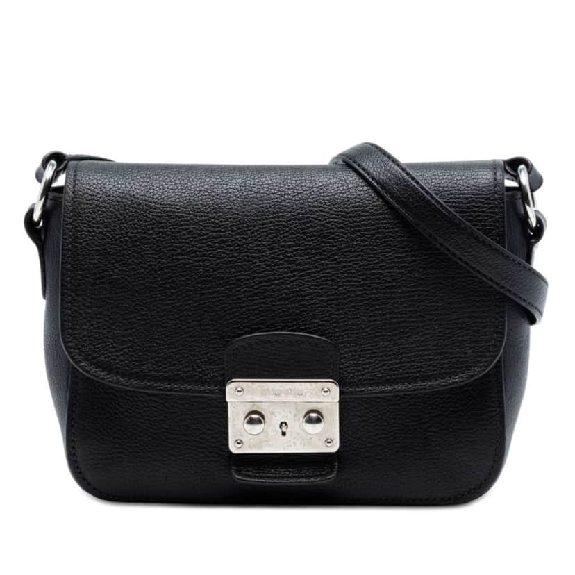Miu Miu Goatskin Madras Crossbody Black Leather Very good condition - Front View