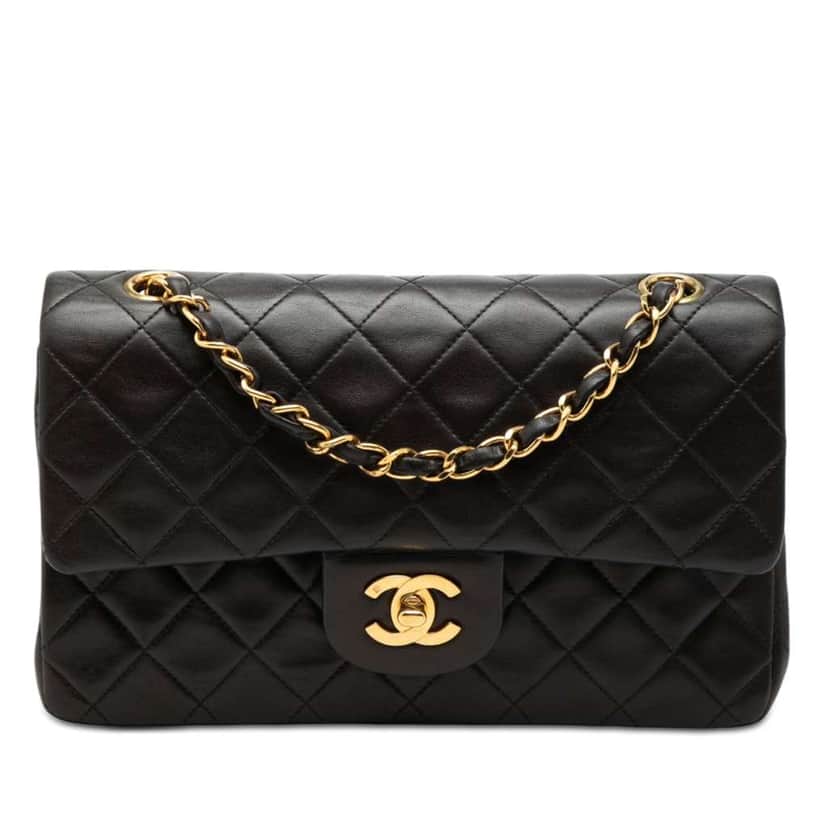 Chanel Small Classic Lambskin Double Flap Black Leather Very good condition - Front View