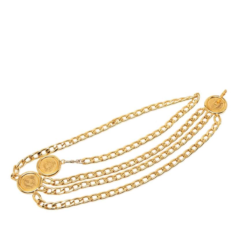 Chanel Gold Plated CC Medallion Triple Chain Belt Gold Metal Very good condition - Front View