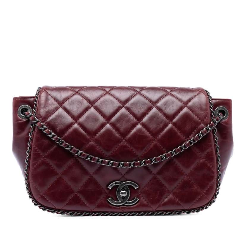 Chanel Small Quilted Calfskin CC Enchained Accordion Flap Red Leather Very good condition - Front View