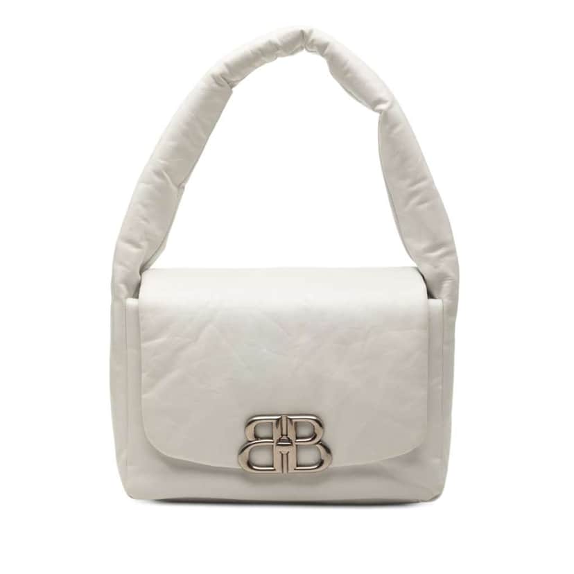 Balenciaga Small Calfskin Monaco Sling Shoulder Bag White Leather Very good condition - Front View
