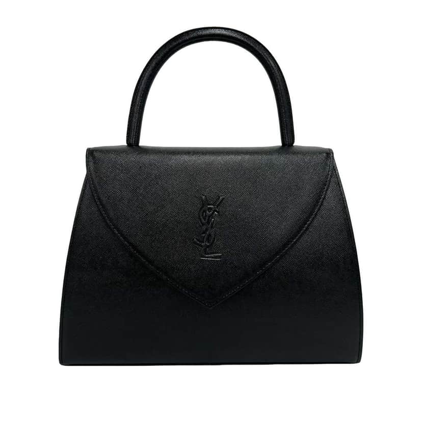 Saint Laurent Coated Calfskin Cassandre Logo Top Handle Flap Bag Black Leather Very good condition - Front View