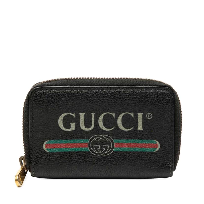 Gucci Grained Calfskin Logo Zip Around Coin Pouch Black Leather Very good condition - Front View