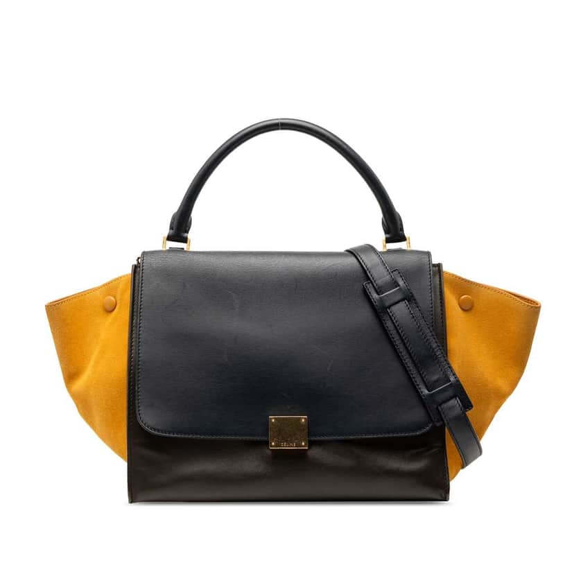 Celine Medium Tricolor Calfskin and Suede Trapeze Satchel Brown Leather Very good condition - Front View