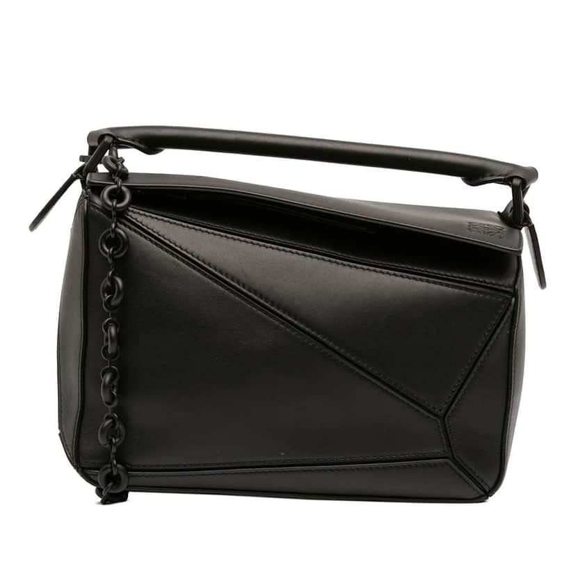 Loewe Small Calfskin Solid Puzzle Chain Satchel Black Leather Very good condition - Front View