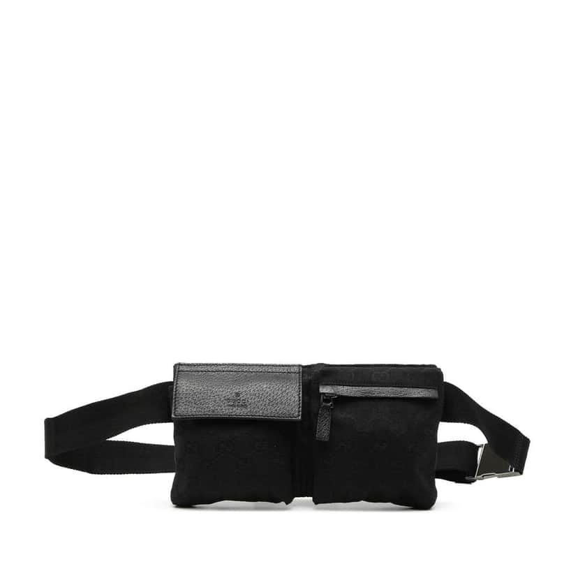 Gucci GG Canvas Double Pocket Belt Bag Black Canvas Very good condition - Front View