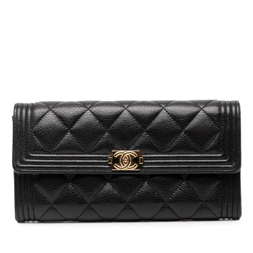 Chanel Quilted Caviar Boy Long Wallet Black Leather Very good condition - Front View