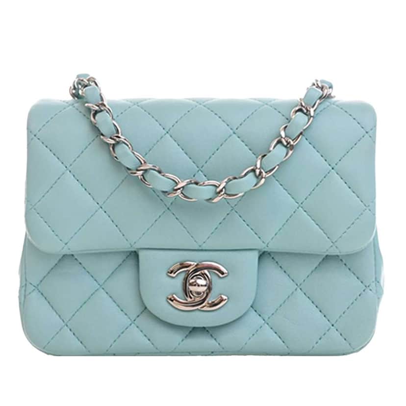 Chanel Mini Square Classic Lambskin Single Flap Blue Leather Very good condition - Front View