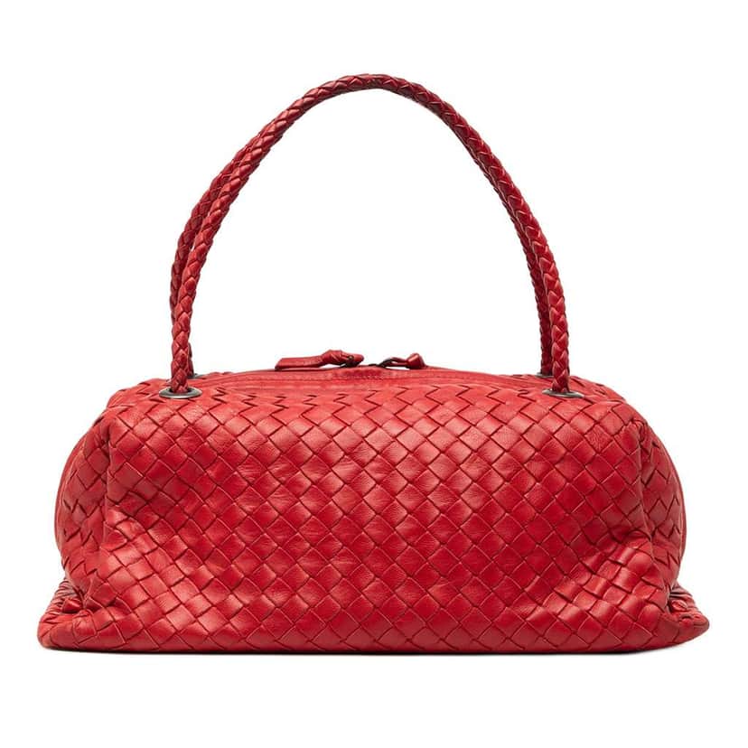 Bottega Veneta Nappa Intrecciato Handbag Red Leather Very good condition - Front View