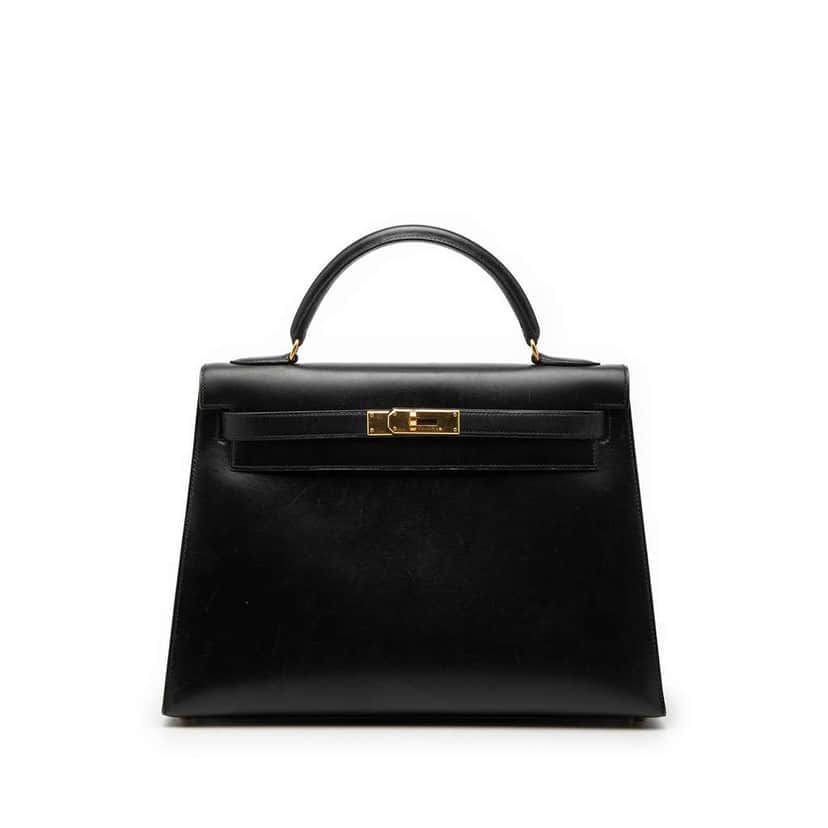Hermès Box Calf Kelly Sellier 32 Black Leather Very good condition - Front View