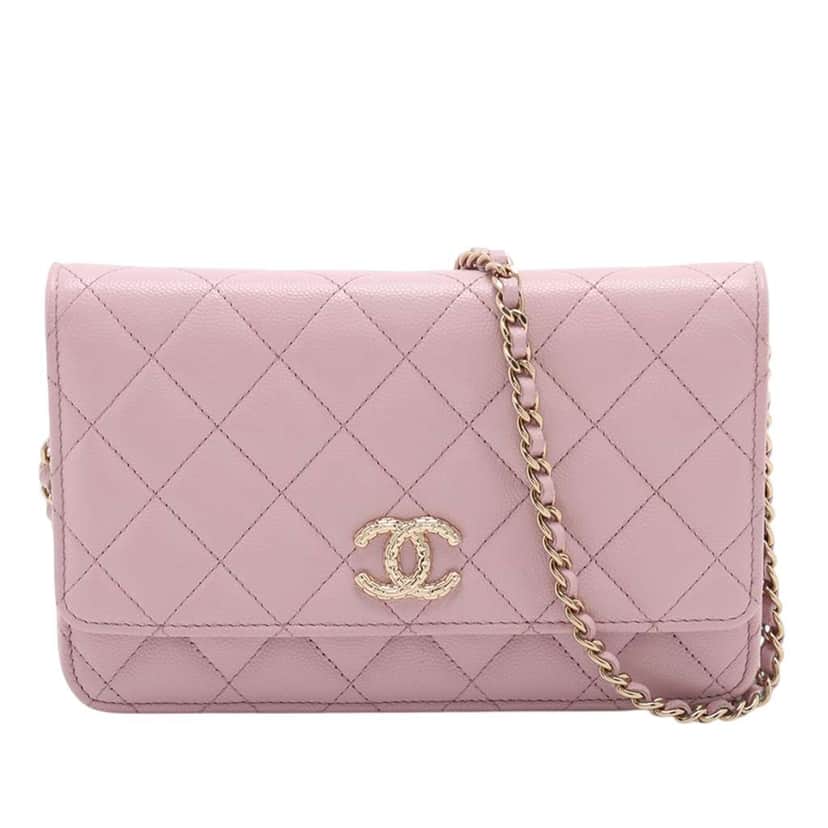 Chanel CC Quilted Caviar Wallet on Chain Pink Leather Very good condition - Front View