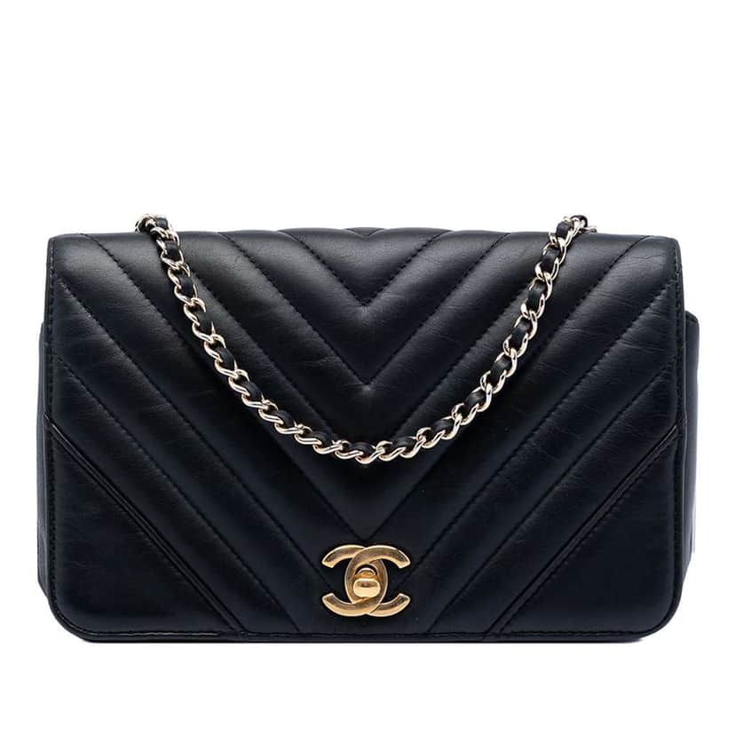 Chanel Mini Chevron Calfskin Statement Flap Black Leather Very good condition - Front View