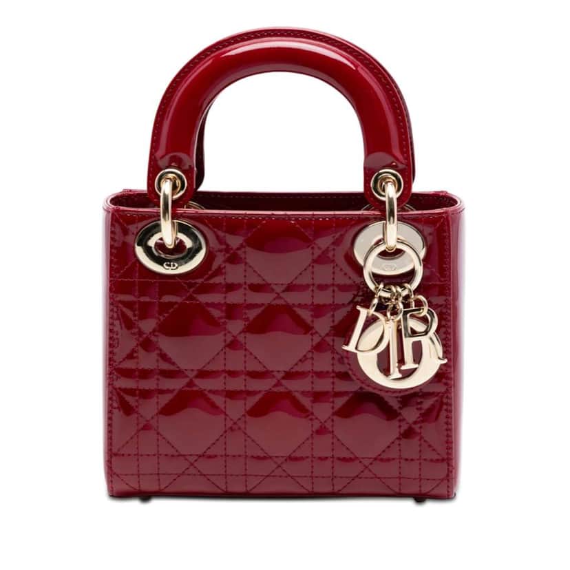 Dior Mini Patent Cannage Lady Dior Red Leather Very good condition - Front View