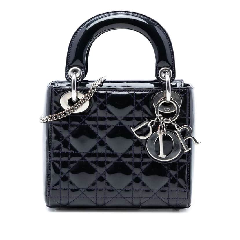 Dior Mini Patent Cannage Lady Dior Purple Leather Very good condition - Front View