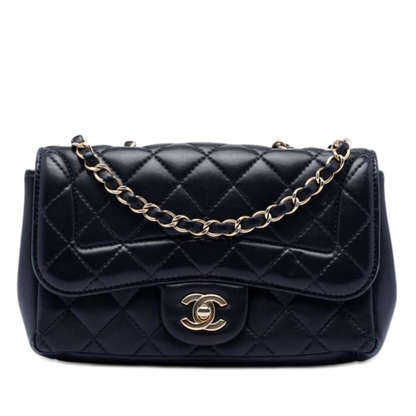 Chanel Mini Quilted Lambskin Mademoiselle Chic Flap Blue Leather Very good condition - Front View