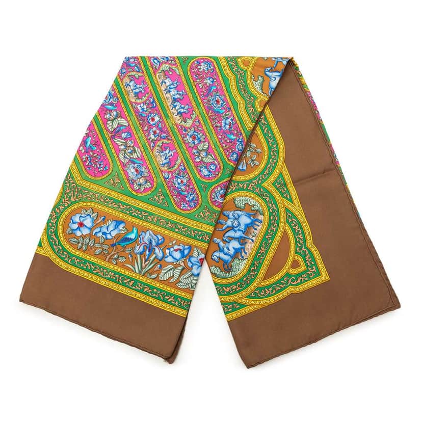 Hermès Qalamdan Silk Scarf Brown Silk Very good condition - Front View