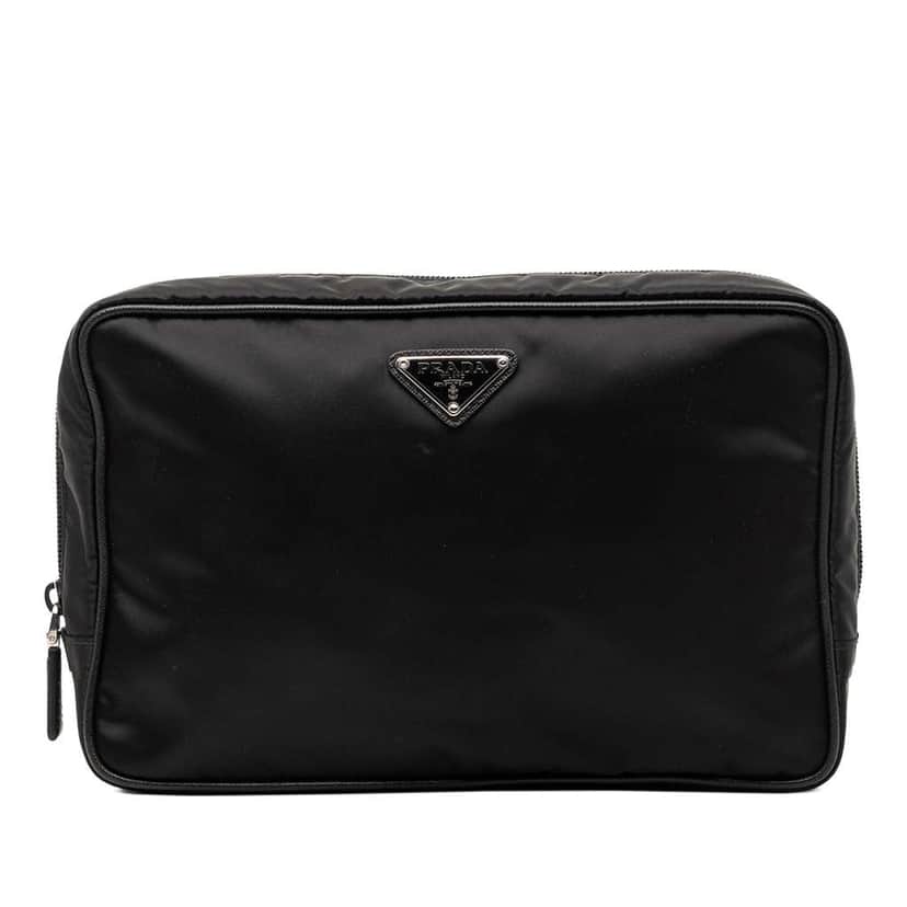 Prada Saffiano Trimmed Tessuto Clutch Black Very good condition - Front View