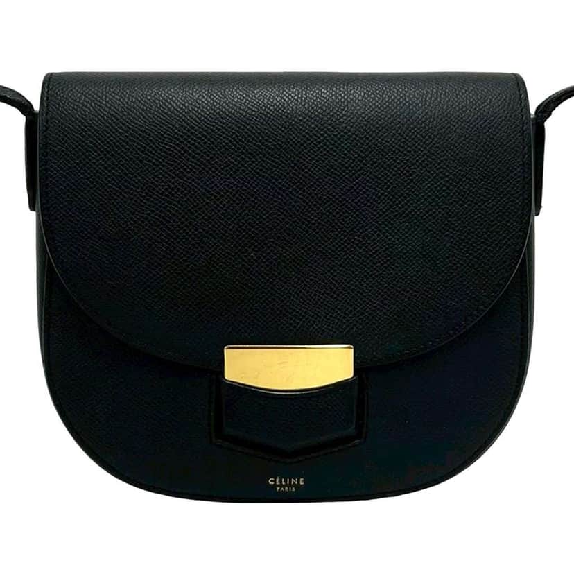 Celine Small Grained Calfskin Trotteur Crossbody Black Leather Very good condition - Front View