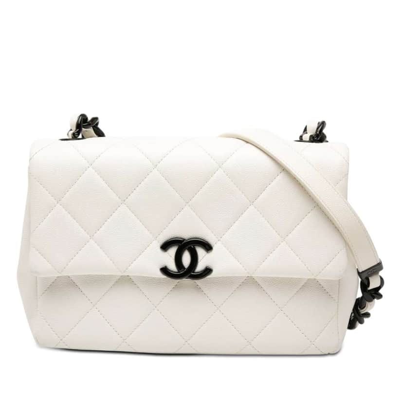 Chanel Medium Quilted Caviar My Everything Flap White Leather Very good condition - Front View