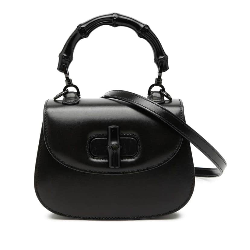 Gucci Mini Calfskin 1947 Bamboo Top Handle Bag Black Leather Very good condition - Front View