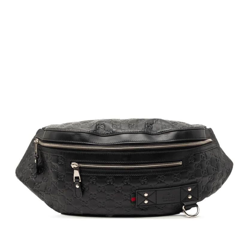 Gucci Guccissima Web Belt Bag Black Leather Very good condition - Front View
