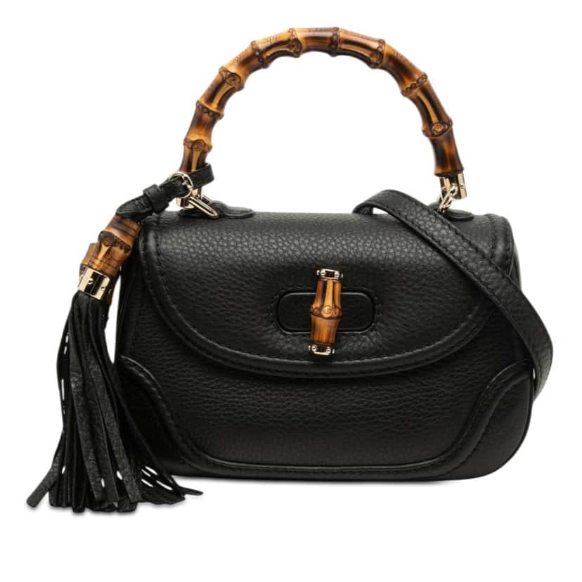 Gucci Small Leather New Bamboo Satchel Black Leather Very good condition - Front View