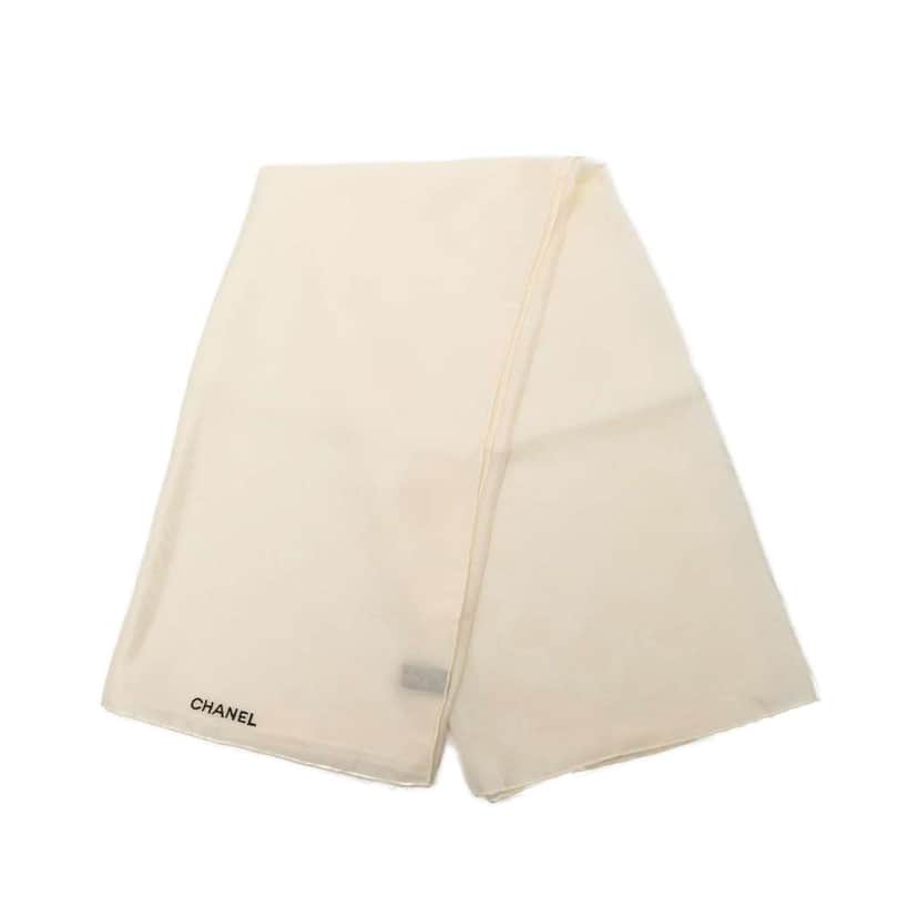 Chanel Embroidered Silk Scarf White Silk Very good condition - Front View