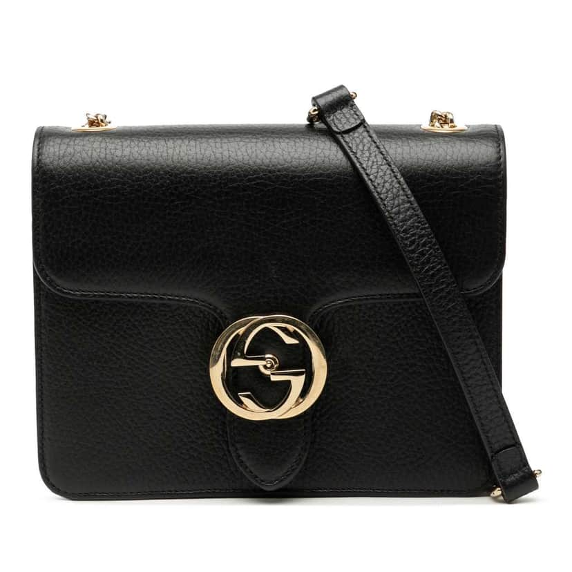 Gucci Small Dollar Calfskin Interlocking G Crossbody Black Leather Very good condition - Front View