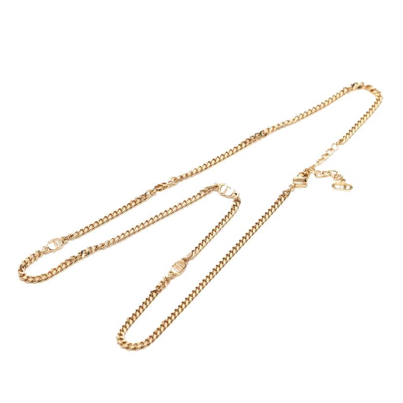 Dior Gold Plated CD Logo Chain Necklace Gold Metal Very good condition - Front View
