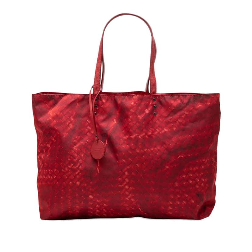 Bottega Veneta Nylon Intrecciolusion Tote Red Very good condition - Front View