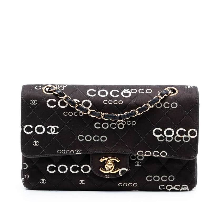 Chanel Medium Classic Canvas Coco Print Double Flap Brown Canvas Very good condition - Front View