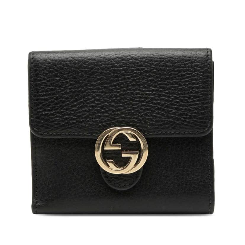 Gucci Leather Interlocking G Small Wallet Black Leather Very good condition - Front View