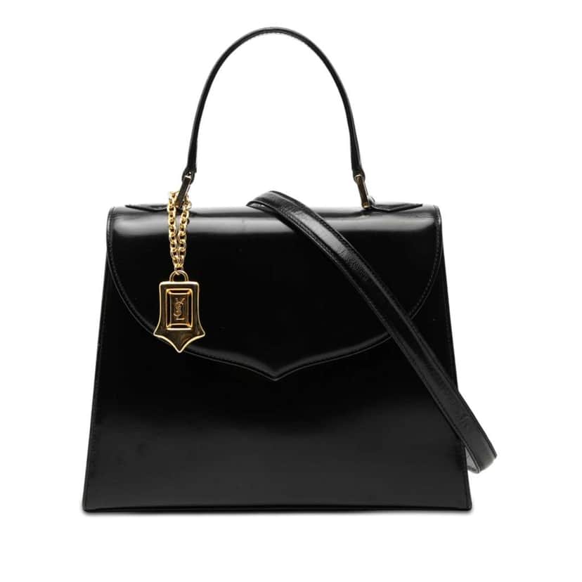 Saint Laurent Leather Logo Charm Top Handle Bag Black Leather Very good condition - Front View