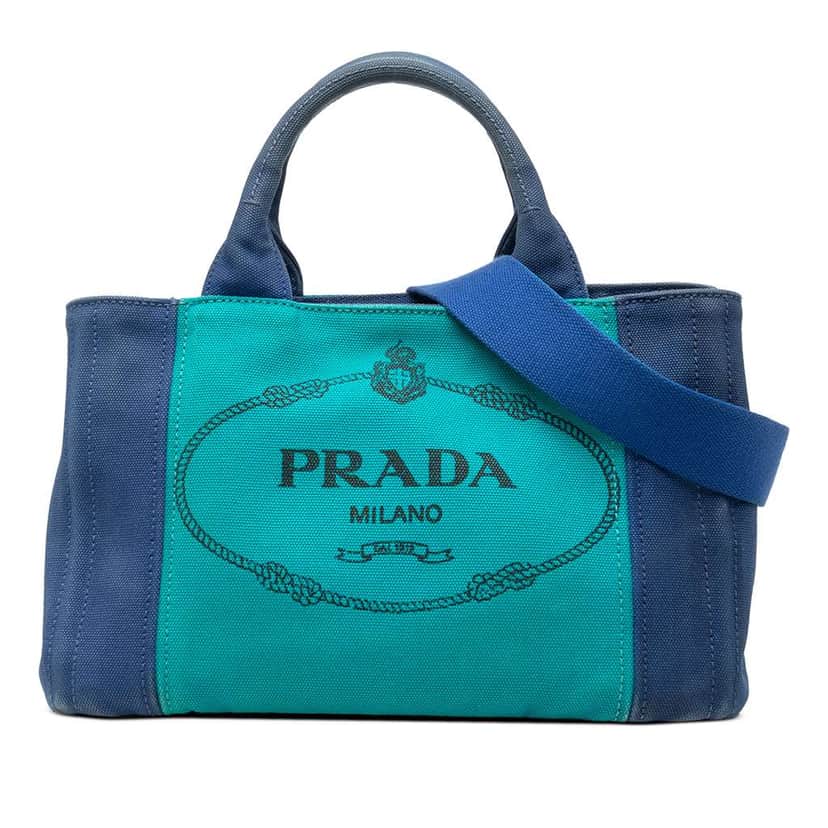 Prada Small Bicolor Canvas Canapa Logo Satchel Blue Canvas Very good condition - Front View