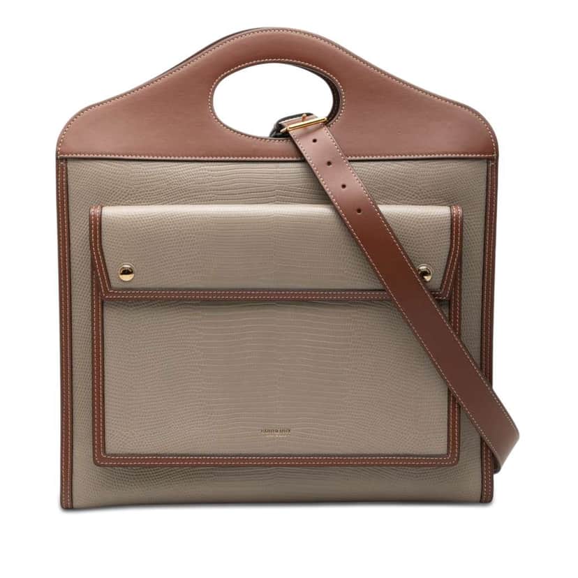 Burberry Medium Lizard Embossed Leather Pocket Satchel Brown Leather Very good condition - Front View